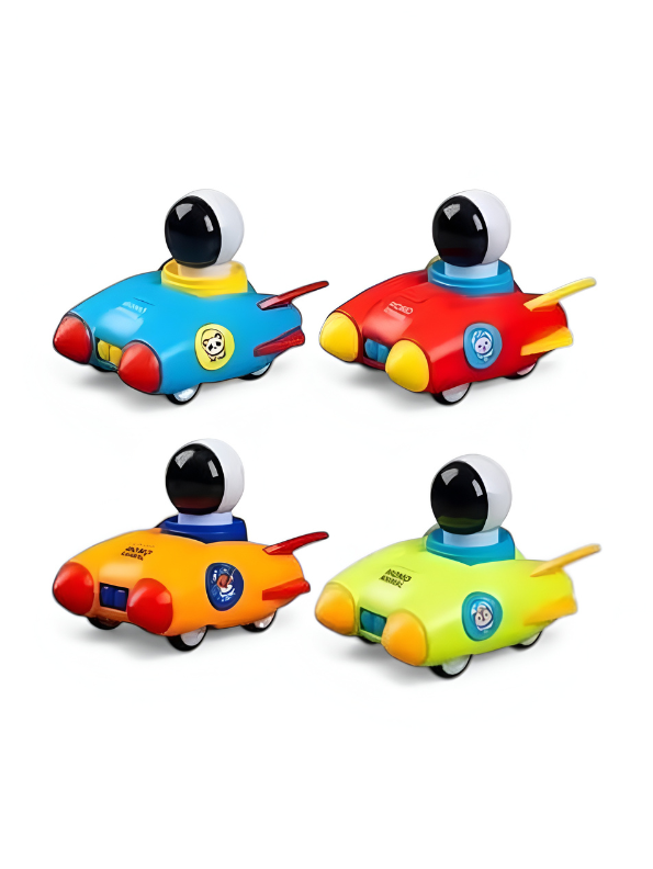 4-Pack Astronaut Spaceship Pull Back Toy Cars – Friction Powered Rocket Ships for Toddlers – Space Explorer Vehicle Playset with Panda & Animal Pilot Graphics – Early Learning Preschool Toys for Boys & Girls TV1180