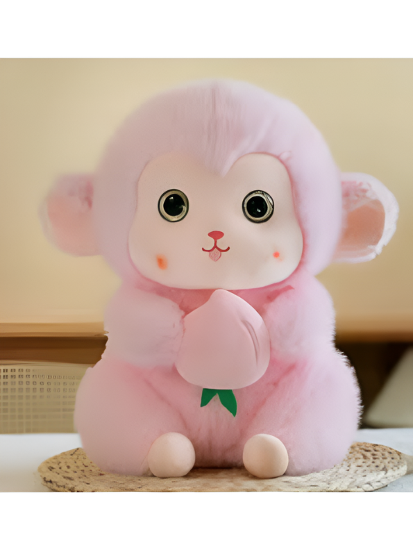 Pink Cute Monkey Plush Toy with Pink Peach, 10-Inch Soft Stuffed Animal Monkey Doll, Kawaii Nursery Decor and Birthday Gift for Kids, Girls and Boys ST14143