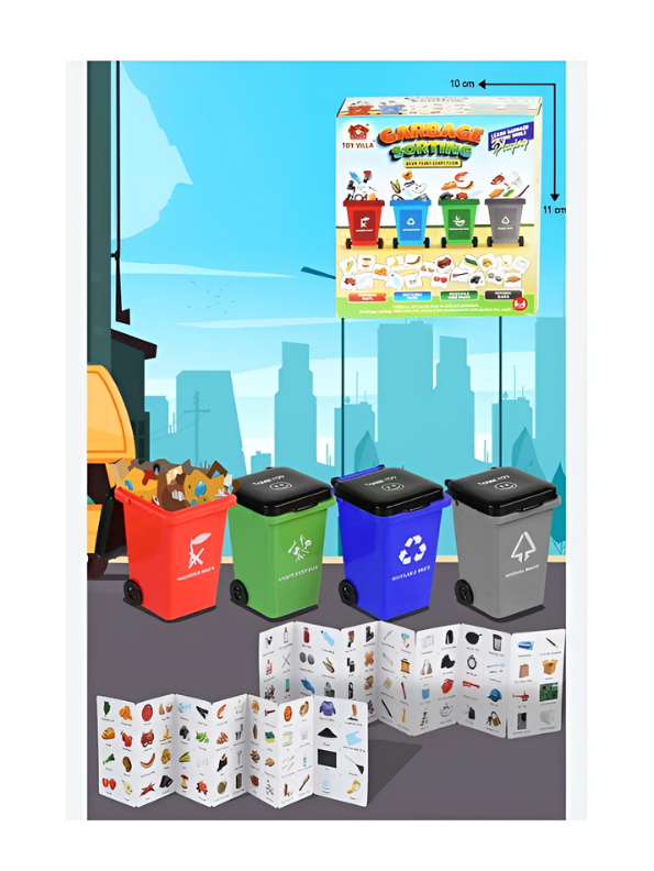 Educational Garbage Sorting Game Toy for Kids - 4 Mini Trash Bins & 100+ Recycling Flashcards | Early Childhood Waste Management & Environmental Awareness Learning Set TV3331