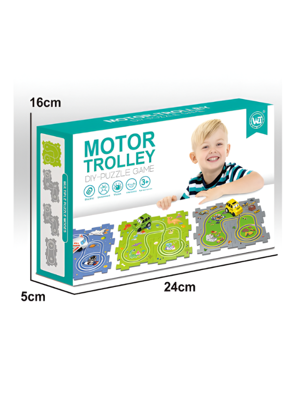 Motor Trolley Construction City: Interlocking Track Puzzle Mat System with Electric Toy Vehicle for Kids 3+ TV5264