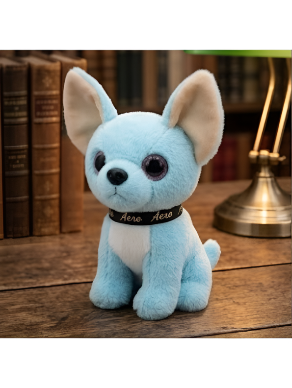 Adorable Sitting Blue Chihuahua Puppy Stuffed Animal, Premium Fluffy Dog Plush Toy with Branded Collar, Nursery & Kids Gift ST16481