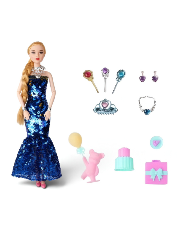 The Persian Beauty Fashion Doll Set (Blue) with Articulated Joints Moveable Head, Shoulders, Elbows, Wrists, Thighs & Knees | Includes Pink Sequin Gown, Tiara, Jewelry, and Miniature Toy Accessories for Girls Ages 3+ LMI12203
