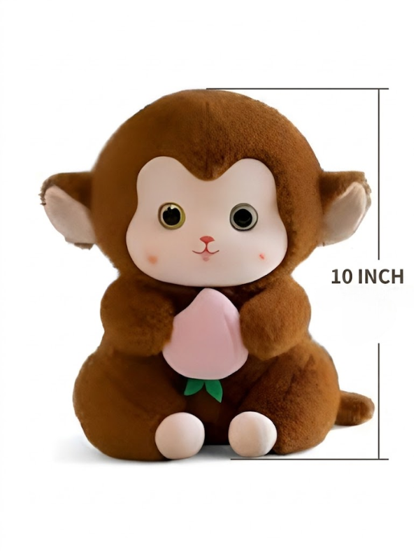 Brown Cute Monkey Plush Toy with Pink Peach, 10-Inch Soft Stuffed Animal Monkey Doll, Kawaii Nursery Decor and Birthday Gift for Kids, Girls and Boys ST14143