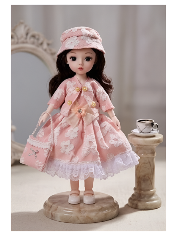 Beautiful Pink Fairy Princess Fashion Doll Set with Articulated Joints, Luxury Embroidered Dress, Floral Tiara, and Handbag – Elegant Toy Gift for Girls LMI10447