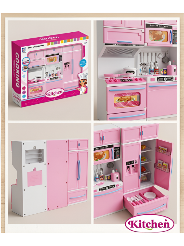 Happy Little Cooking Kids Kitchen Playset – Pink Toy Kitchen with Lights & Sounds, Battery Operated Fridge, Oven & Microwave, Children's Play House Accessories for Ages 3+ NX15482