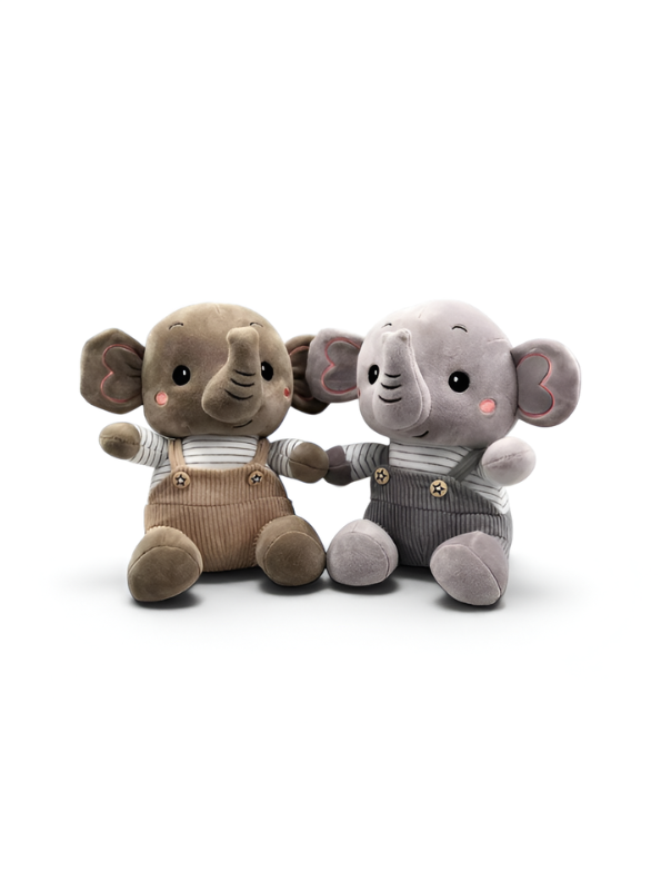 Brown Elephant Plush Toy 8-Inch Soft Stuffed Animal with Corduroy Overalls & Striped Shirt – Cute Nursery Decor & Huggable Companion for Toddlers and Kids ST11457
