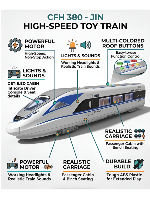 High-Speed Bullet Train Toy for Kids (BLUE) Electric Remote Control Toy Train with Lights and Sound, Battery-Operated Model Train Vehicle, Gift for Boys and Girls Age-5 NX16741