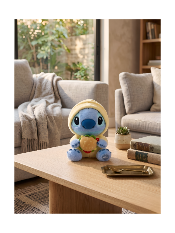 Disney Stitch Plush in Yellow Hoodie with Cheeseburger – 8-Inch Cuddly Alien Soft Toy – Kawaii Lilo & Stitch Collectible Stuffed Animal ST16393