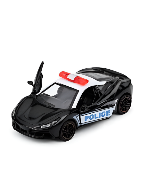 1:43 Scale Die-Cast Police Supercar Toy Set - Pull Back Model Cars with Openable Doors & Sirens - Set of 4 Sports Police Vehicles for Kids, Boys & Collectors TV1470