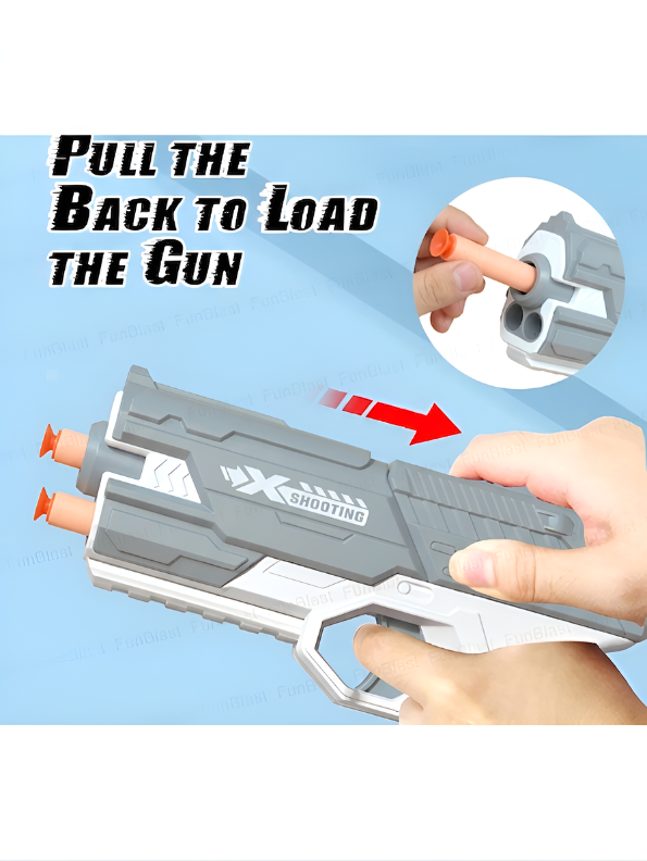 Soft Bullet Toy Gun Grey - Kids Foam Dart Blaster Pistol with 4 Suction Cup Darts & Ammo Storage, Pull-Back Action High-Speed Shooting Blaster Gun Toy for Kids LMI14922