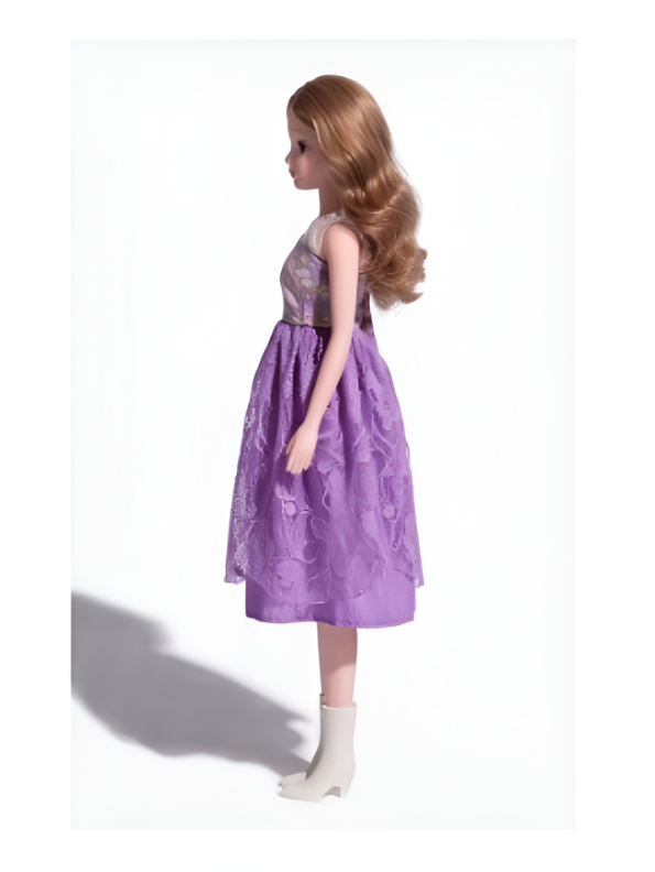 Elegant 11.5-inch Fashion Doll in Purple Lace Dress – Collectible Girl Doll with Wavy Blonde Hair and Formal Party Gown LMI16715