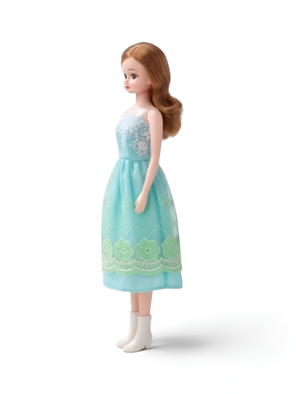 Elegant 11.5-inch Fashion Doll in Green Lace Dress – Collectible Girl Doll with Wavy Blonde Hair and Formal Party Gown LMI16715