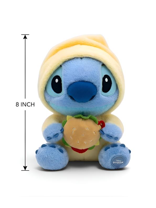 Disney Stitch Plush in Yellow Hoodie with Cheeseburger – 8-Inch Cuddly Alien Soft Toy – Kawaii Lilo & Stitch Collectible Stuffed Animal ST16393