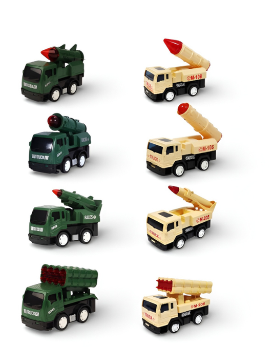 Military Missile Launcher & Rocket Truck Toy Set – 8 Piece Camo Combat Vehicle Kit LMI11376