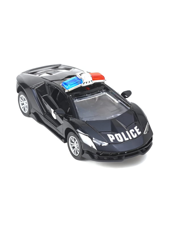 1:43 Scale Die-Cast Police Supercar Toy Set - Pull Back Model Cars with Openable Doors & Sirens - Set of 4 Sports Police Vehicles for Kids, Boys & Collectors TV1470
