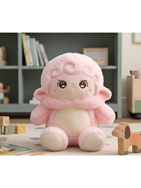 Cute Plush Doll in Pink Costume 10-Inch - Soft Stuffed Lamb Toy for Kids, Toddlers, and Nursery Decor - Kawaii Cuddly Companion for Boys and Girls ST16403