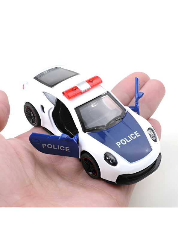 1:43 Scale Die-Cast Police Supercar Toy Set - Pull Back Model Cars with Openable Doors & Sirens - Set of 4 Sports Police Vehicles for Kids, Boys & Collectors TV1470