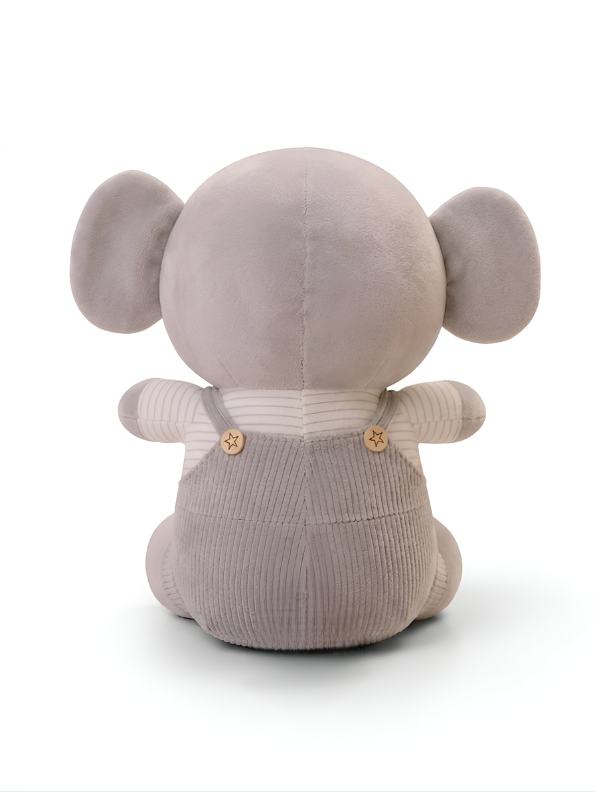 Grey Elephant Plush Toy 8-Inch Soft Stuffed Animal with Corduroy Overalls & Striped Shirt – Cute Nursery Decor & Huggable Companion for Toddlers and Kids ST11457
