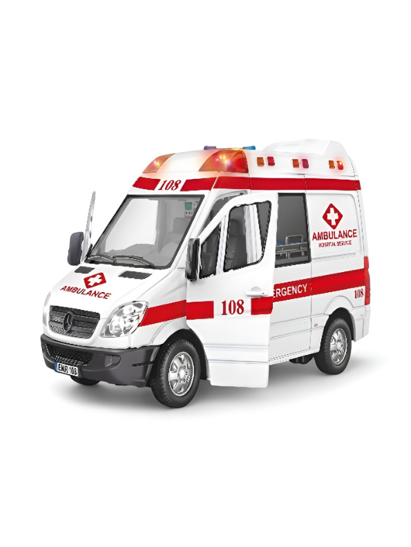 Large Realistic Toy Ambulance - 108 Emergency Hospital Service Vehicle with Openable Doors, Lights, and Sounds for Boys and Girls TV5307