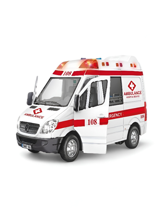 Large Realistic Toy Ambulance - 108 Emergency Hospital Service Vehicle with Openable Doors, Lights, and Sounds for Boys and Girls TV5307