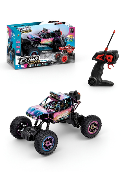 1:16 Scale Remote Control Climb King Monster Truck – 4WD Off-Road RC Crawler with LED Lights and Spray Smoke Effect – All-Terrain Toy Car for Kids TV5263