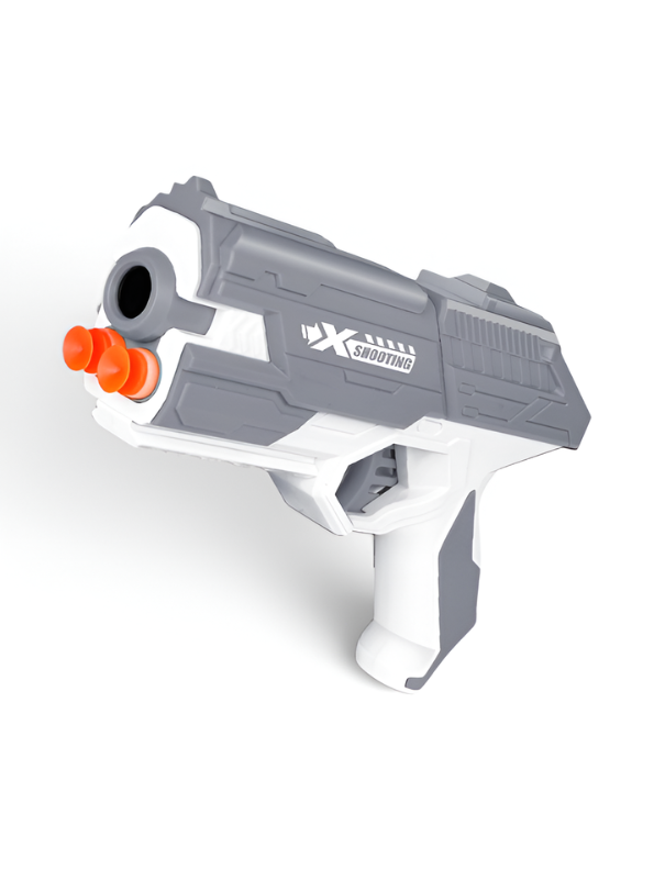 Soft Bullet Toy Gun Grey - Kids Foam Dart Blaster Pistol with 4 Suction Cup Darts & Ammo Storage, Pull-Back Action High-Speed Shooting Blaster Gun Toy for Kids LMI14922