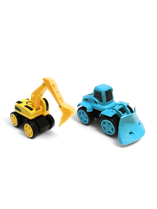 2-Piece Kids Construction Toy Set - Friction Powered Excavator & Bulldozer Trucks - Durable Plastic Sand Play Vehicles for Toddlers and Boys TV3606