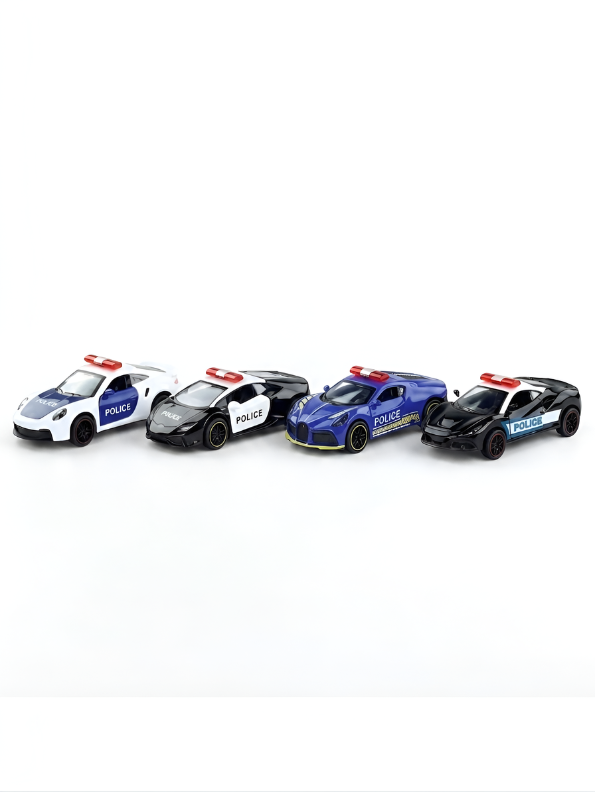 1:43 Scale Die-Cast Police Supercar Toy Set - Pull Back Model Cars with Openable Doors & Sirens - Set of 4 Sports Police Vehicles for Kids, Boys & Collectors TV1470