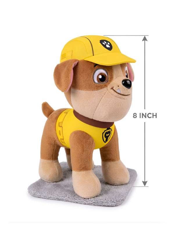 PAW Patrol Rubble Stuffed Animal – Official 8 Inch Soft Plush Construction Dog with Signature Yellow Uniform and Hat – Collectible Toddler Toy ST16651