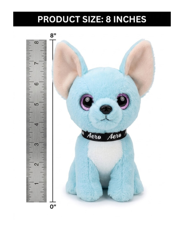 Adorable Sitting Blue Chihuahua Puppy Stuffed Animal, Premium Fluffy Dog Plush Toy with Branded Collar, Nursery & Kids Gift ST16481