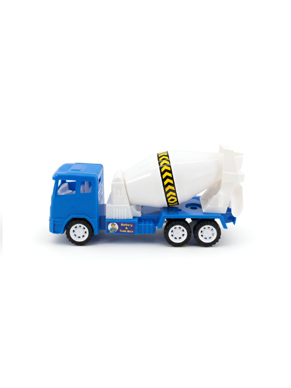 Blue and White Kids’ Toy Cement Mixer Truck – Friction Powered Construction VeIhicle with Rotating Drum – Educational Engineering Toy for Toddlers and Boys LM7673