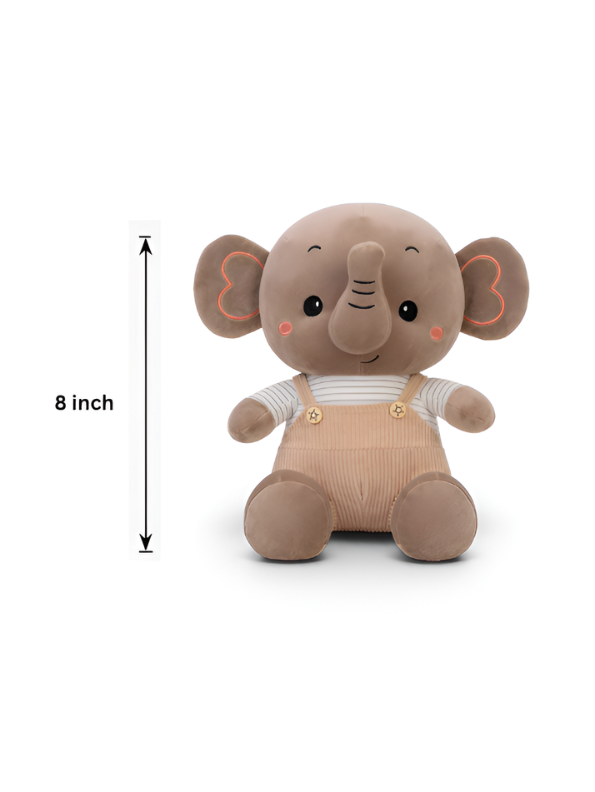 Brown Elephant Plush Toy 8-Inch Soft Stuffed Animal with Corduroy Overalls & Striped Shirt – Cute Nursery Decor & Huggable Companion for Toddlers and Kids ST11457