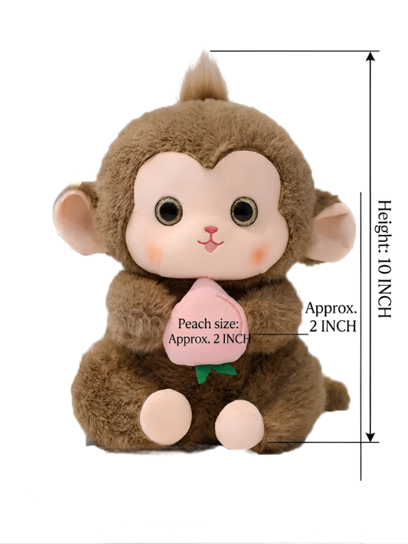 Grey Cute Monkey Plush Toy with Pink Peach, 10-Inch Soft Stuffed Animal Monkey Doll, Kawaii Nursery Decor and Birthday Gift for Kids, Girls and Boys ST14143