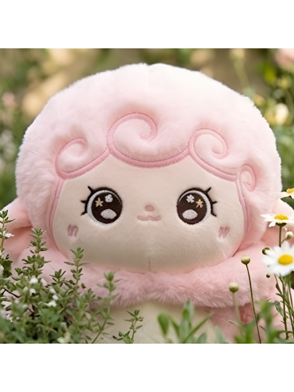 Cute Plush Doll in Pink Costume 10-Inch - Soft Stuffed Lamb Toy for Kids, Toddlers, and Nursery Decor - Kawaii Cuddly Companion for Boys and Girls ST16403