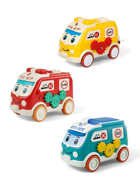 Cute Interactive Cartoon Bus Toy Set - Vibrant Toddler Vehicle Play Set - Perfect Birthday Gift for Kids, Preschool Educational Toy, Durable & Safe Plastic Construction (Set of 3 Colors) TV1975
