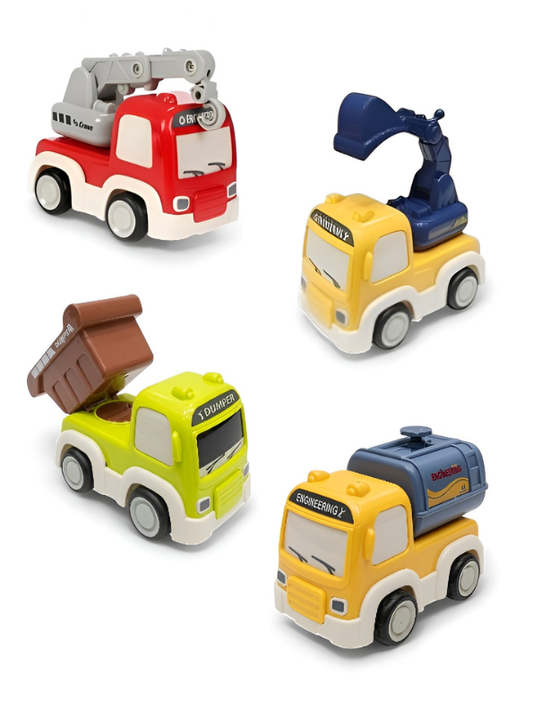 4-Piece Toddler Construction Vehicle Set - Friction Powered Toy Trucks Excavator, Crane, Dump Truck, Garbage Truck - Durable Colorful Play Vehicles for Kids 3+ TV4390