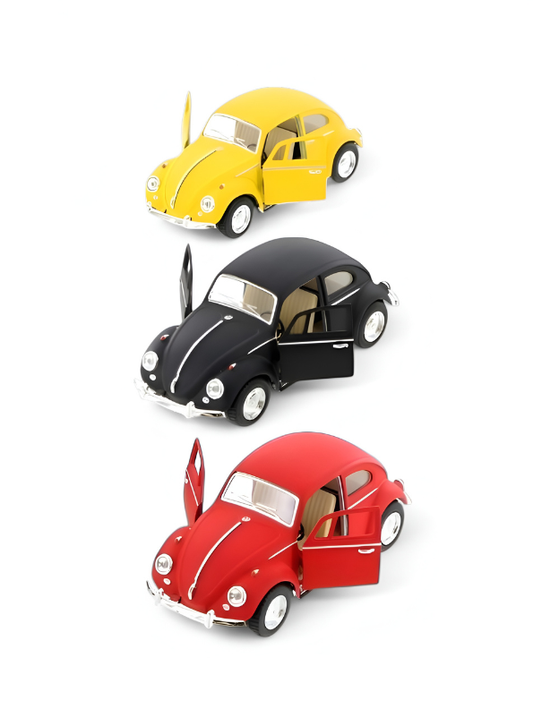 Classic VW Beetle Diecast Model Cars, 5-Inch Metal Toy Cars with Opening Doors & Hood, Pull Back and Go Action, Realistic Interior, Set of 3 Vintage Volkswagen Bugs for Kids and Collectors TV6836