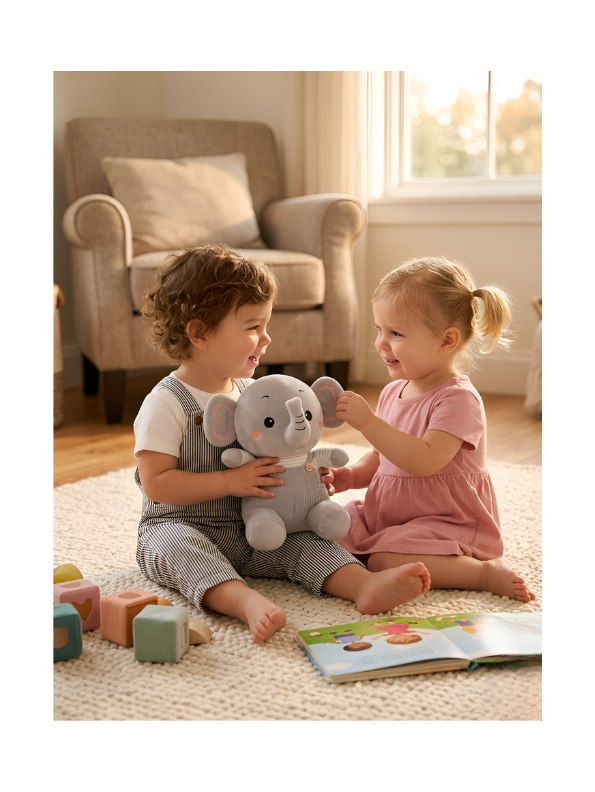 Grey Elephant Plush Toy 8-Inch Soft Stuffed Animal with Corduroy Overalls & Striped Shirt – Cute Nursery Decor & Huggable Companion for Toddlers and Kids ST11457