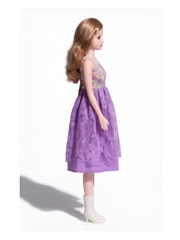 Elegant 11.5-inch Fashion Doll in Purple Lace Dress – Collectible Girl Doll with Wavy Blonde Hair and Formal Party Gown LMI16715