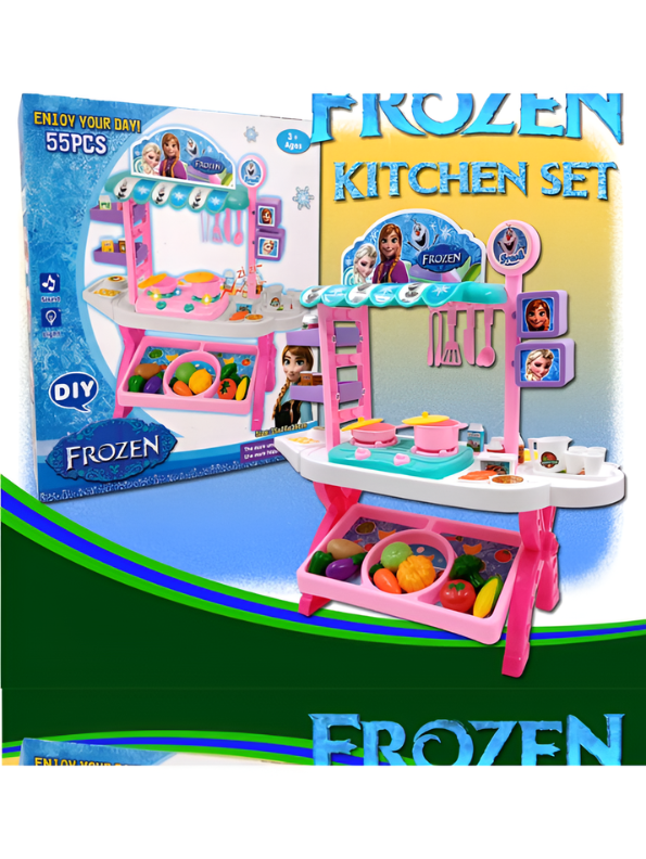Kids Play Kitchen Set with 55 Accessories - Toddler Cooking Toy Market Stall - Includes Pots, Pans, Play Food, and Storage Bin - Interactive Role Play Gift for Girls and Boys Ages 3+ TV2219