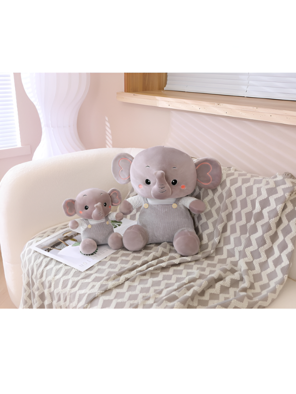 Grey Elephant Plush Toy 8-Inch Soft Stuffed Animal with Corduroy Overalls & Striped Shirt – Cute Nursery Decor & Huggable Companion for Toddlers and Kids ST11457