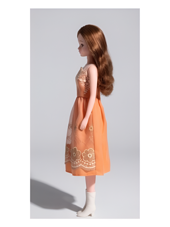 Elegant 11.5-inch Fashion Doll in Orange Lace Dress – Collectible Girl Doll with Wavy Blonde Hair and Formal Party Gown LMI16715