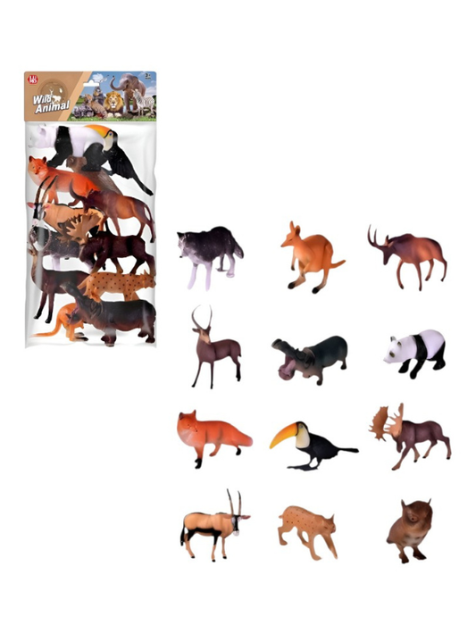 Wild Animal Figures Toy Set for Kids – 12-Piece Realistic Jungle & Safari Plastic Animals, Educational Wildlife Playset  LMI13885