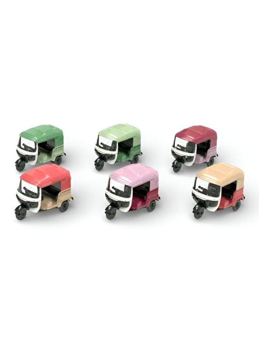 Set of 6 Miniature Auto-Rickshaw Models – Colorful Die-Cast Tuk Tuk Toy Collection for Kids & Collectors NX16101