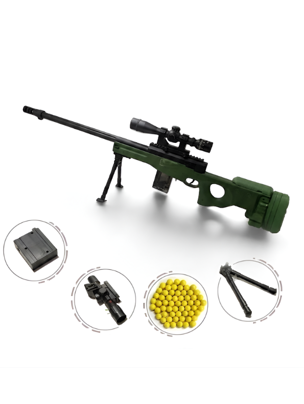 AWM Sniper Rifle Toy Gun with Scope, Bipod Stand & Soft Bullets – Military Style Action Toy Gun.