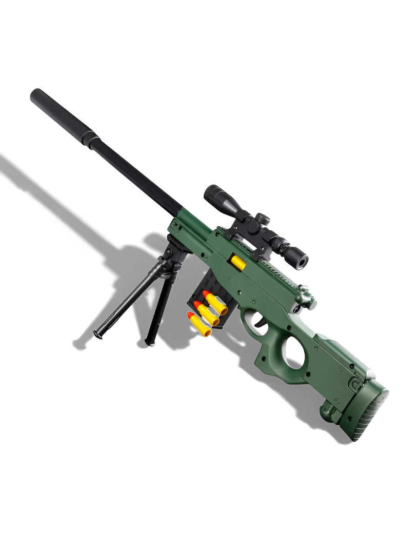 AWM Soft Air Toy Sniper Rifle -  Bolt Action Toy Gun with Shell Ejection, Scope, Bipod, and 20 Soft Foam Darts NX16095.