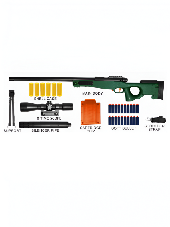 AWM Soft Air Toy Sniper Rifle -  Bolt Action Toy Gun with Shell Ejection, Scope, Bipod, and 20 Soft Foam Darts NX16095.