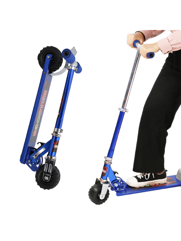 Adjustable Height Folding Kick Scooter for Kids & Teens, Portable Outdoor Scooter with Rear Brake and Durable Wheels - Blue LMI9255