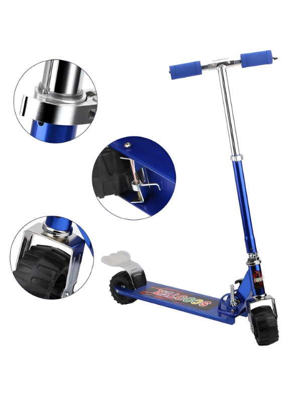 Adjustable Height Folding Kick Scooter for Kids & Teens, Portable Outdoor Scooter with Rear Brake and Durable Wheels - Blue LMI9255