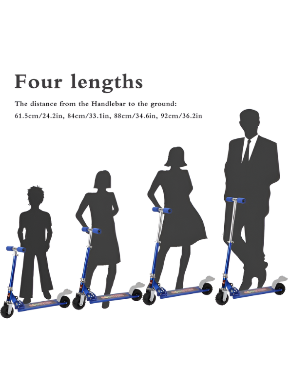 Adjustable Height Folding Kick Scooter for Kids & Teens, Portable Outdoor Scooter with Rear Brake and Durable Wheels - Blue LMI9255